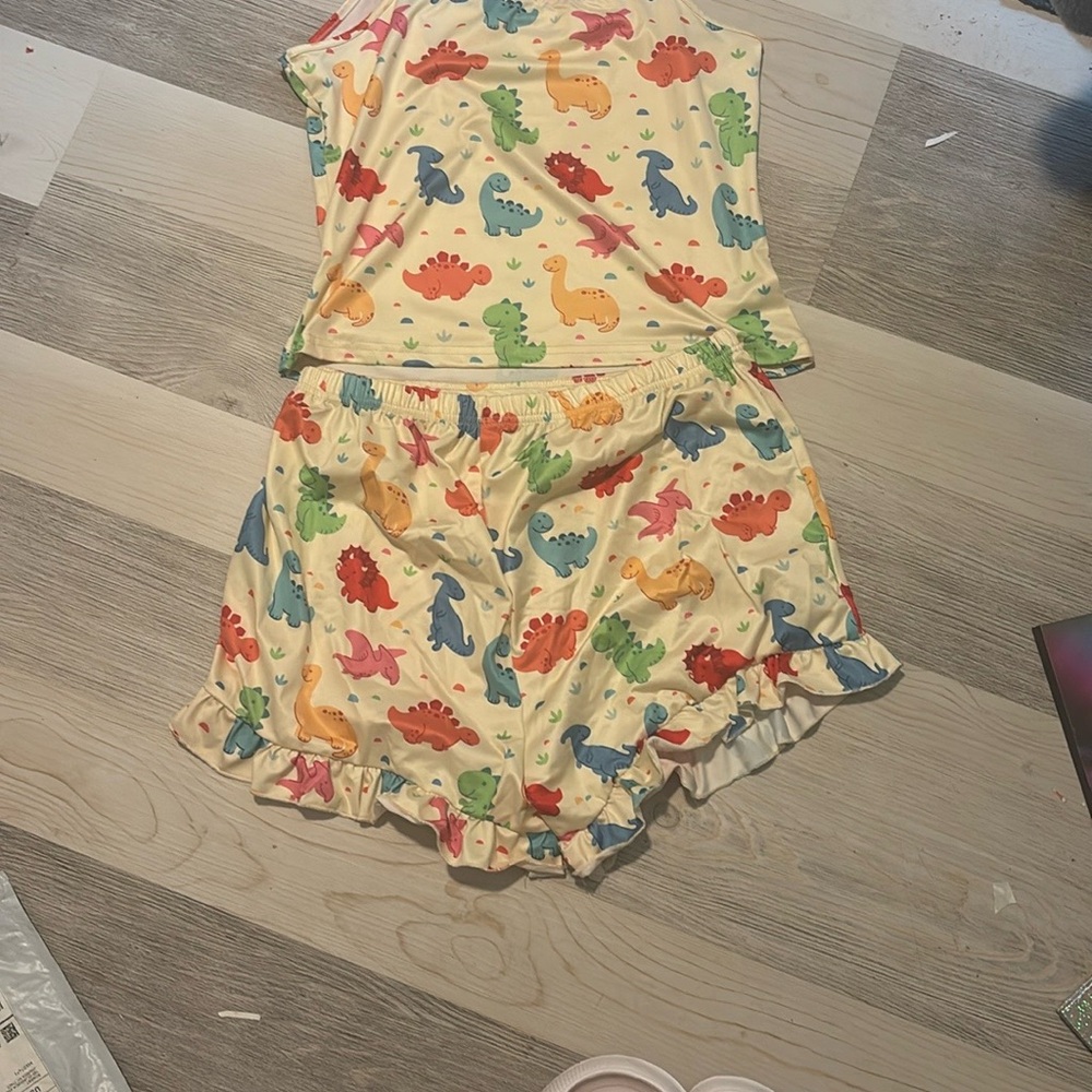 SHEIN Red and Blue Pajama Set with Playful Ruffles